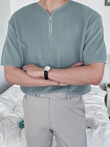DAZY Men Zip Half Placket Knit Top - Mint Green - View 3