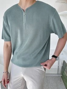 DAZY Men Zip Half Placket Knit Top - Mint Green - View 5