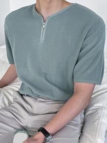 DAZY Men Zip Half Placket Knit Top - Mint Green - View 6