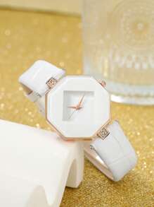 1入組極簡風格石英手錶和1入組手鐲，適合度假