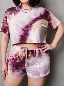 SHEIN Qutie Conjunto shorts con camiseta de tie dye - Multicolor - Ver 3
