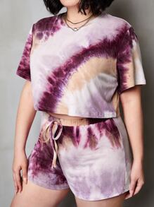 SHEIN Qutie Conjunto shorts con camiseta de tie dye - Multicolor - Ver 4