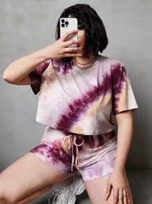 SHEIN Qutie Conjunto shorts con camiseta de tie dye - Multicolor - Ver 6