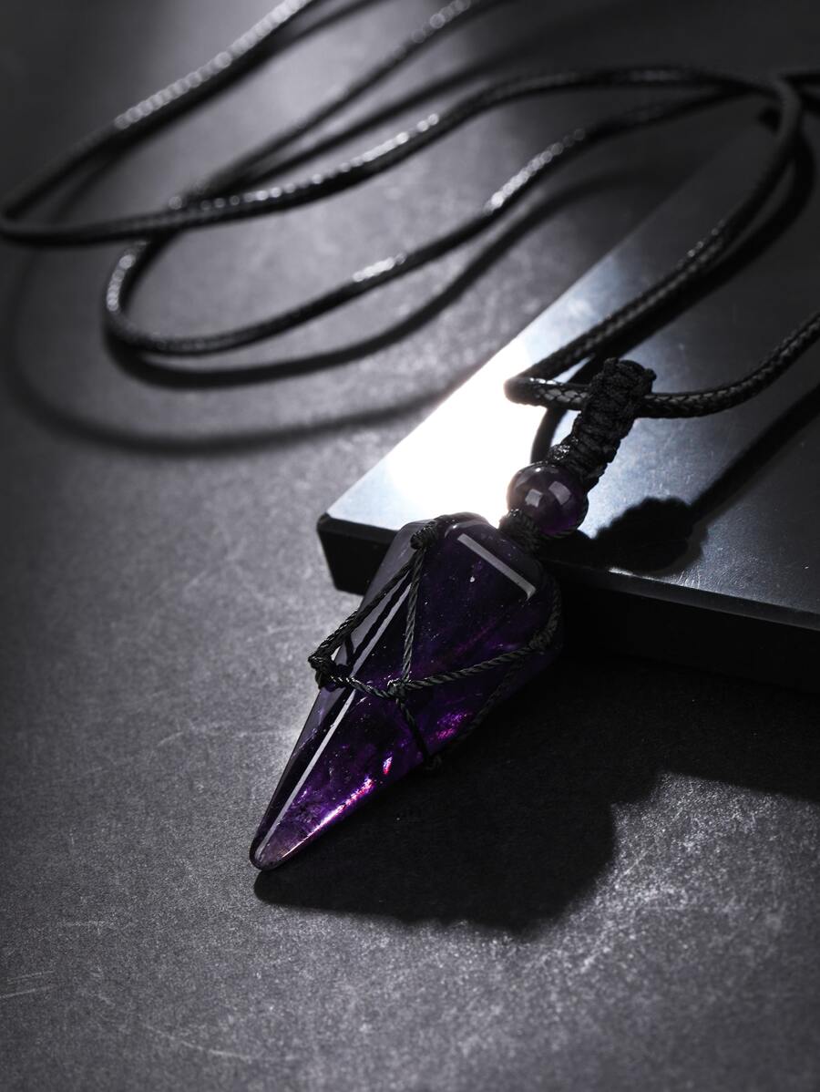 Men Geometric Pendant Necklace - Black - View 1