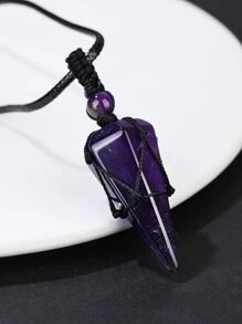 Men Geometric Pendant Necklace - Black - View 2