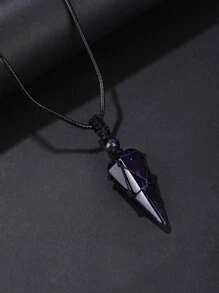 Men Geometric Pendant Necklace - Black - View 3