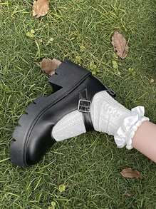 Nền tảng tối giản Giày Mary Jane, Giày lười đế dày màu đen phong cách Preppy Màu trơn cho nữ - màu đen - Xem 5