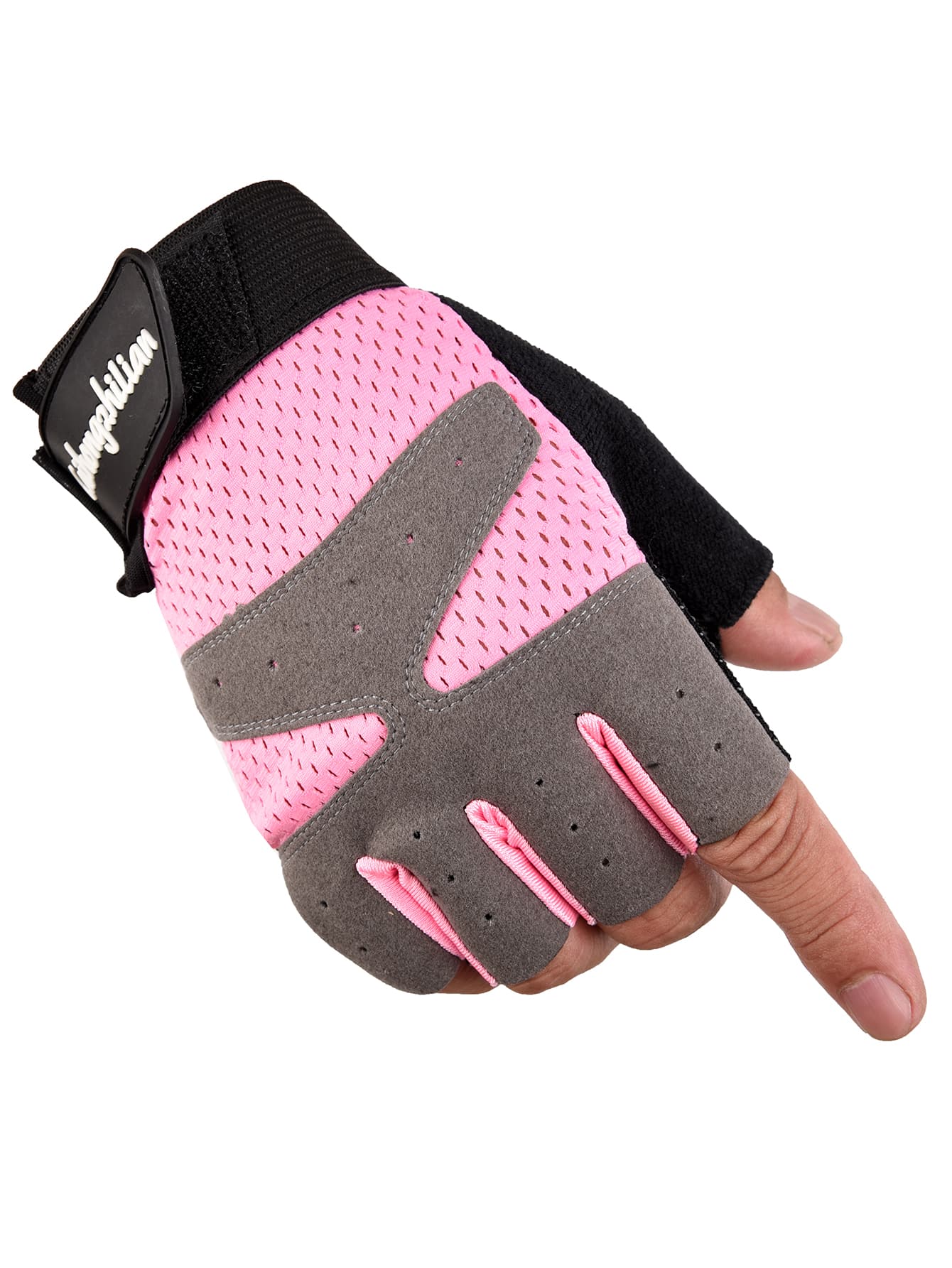 1pair Mesh Half-finger Cycling Gloves - Pink - View 1