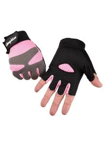1pair Mesh Half-finger Cycling Gloves - Pink - View 2