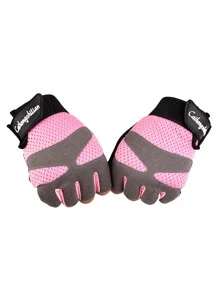 1pair Mesh Half-finger Cycling Gloves - Pink - View 3