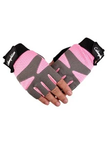 1pair Mesh Half-finger Cycling Gloves - Pink - View 4