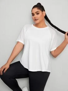 SHEIN Rhythm Era Plus Size Solid Raglan Sleeve Sports Tee Gym Women Shirts - White - View 3
