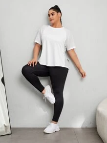 SHEIN Rhythm Era Plus Size Solid Raglan Sleeve Sports Tee Gym Women Shirts - White - View 4