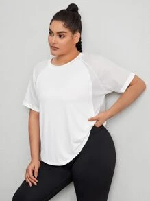 SHEIN Rhythm Era Plus Size Solid Raglan Sleeve Sports Tee Gym Women Shirts - White - View 5