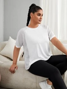 SHEIN Rhythm Era Plus Size Solid Raglan Sleeve Sports Tee Gym Women Shirts - White - View 6