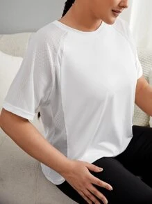 SHEIN Rhythm Era Plus Size Solid Raglan Sleeve Sports Tee Gym Women Shirts - White - View 1
