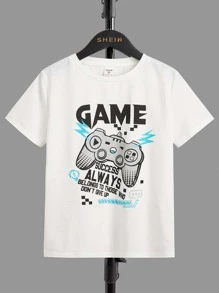 SHEIN Boys Letter & Gamepad Print Tee - White - View 1