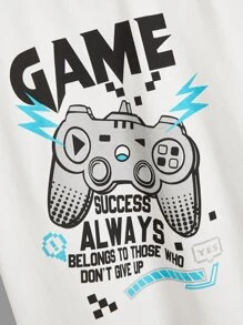 SHEIN Boys Letter & Gamepad Print Tee - White - View 4
