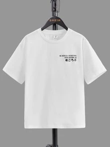 SHEIN 男孩標語和樹圖案T恤 - 白色 - 查看 2