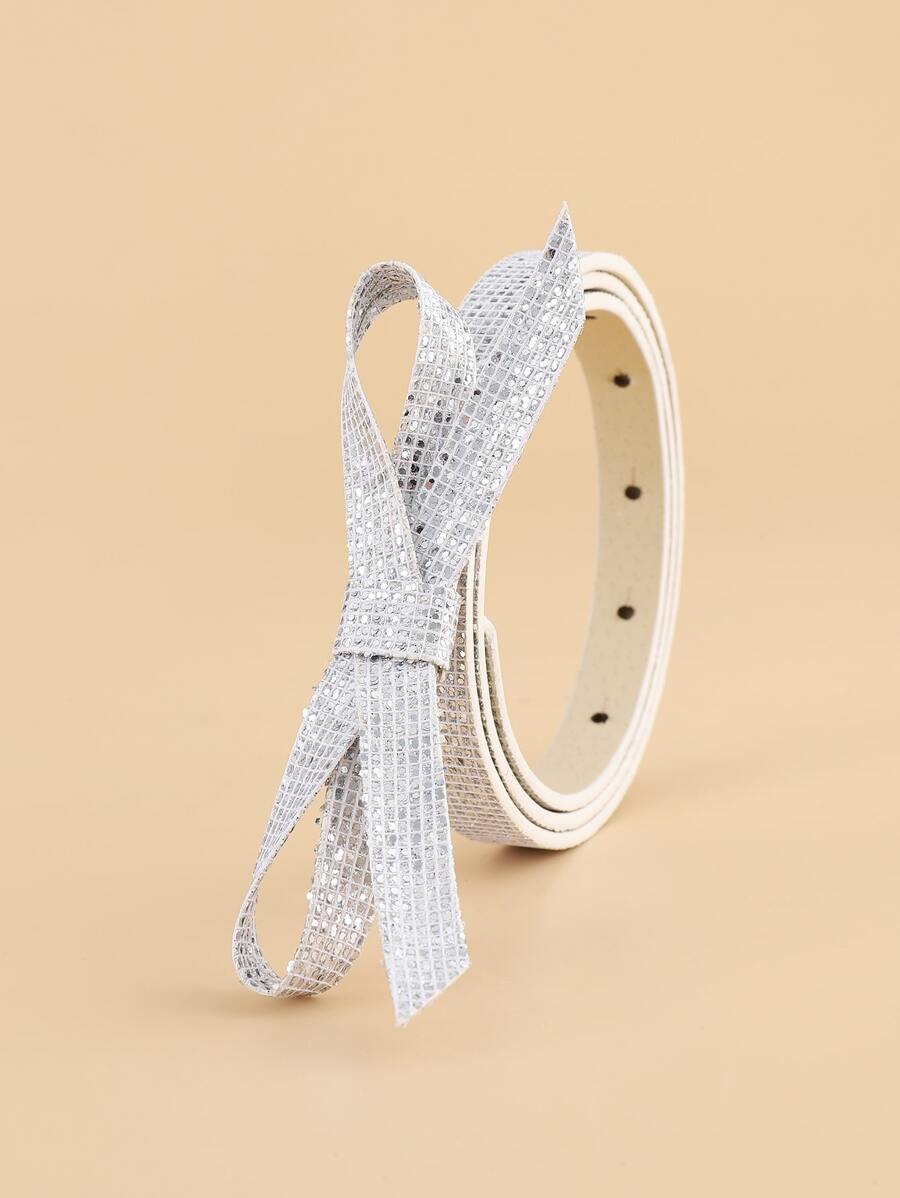 Sequin Bow Decor Belt - Silver - View 1