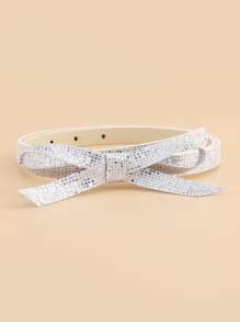 Sequin Bow Decor Belt - Silver - View 2