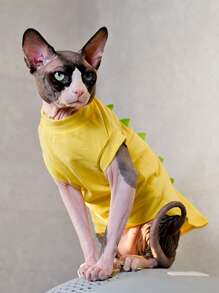 1pc Cartoon Dinosaur Design Pet Tee - Yellow - View 1