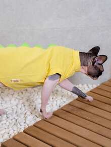 1pc Cartoon Dinosaur Design Pet Tee - Yellow - View 2