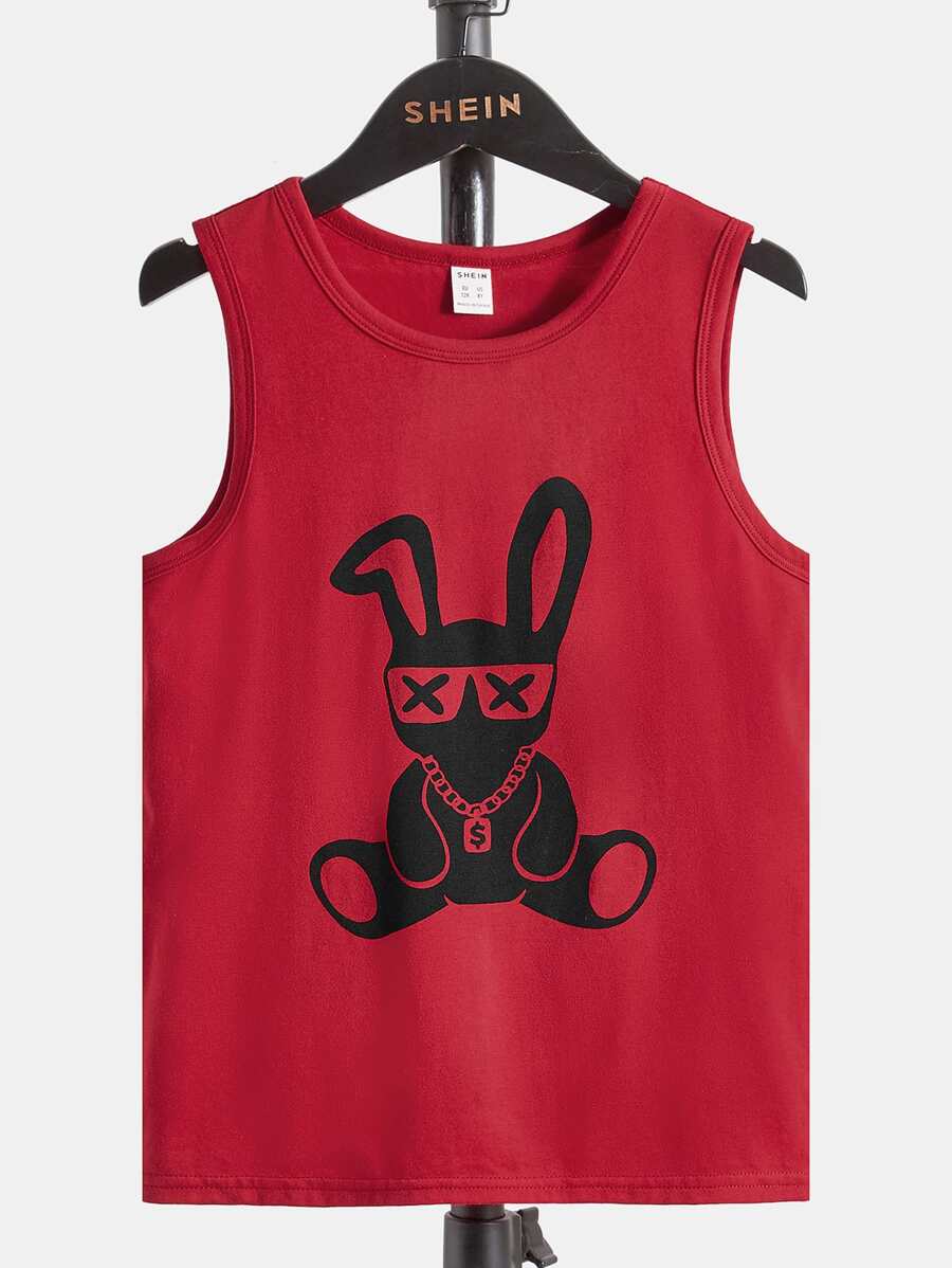 SHEIN 男孩卡通圖案背心上衣 - 紅色 - 查看 1