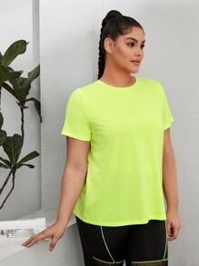 大碼拼接網紗後鏤空運動T恤 - 青檸色 - 查看 6