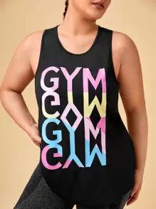 Yoga Basic Plus Letter Graphic Sports Tank Top - Black - View 1