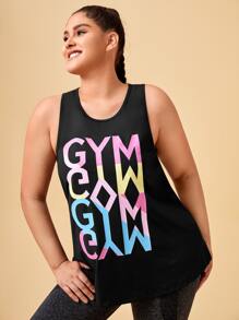 Yoga Basic Plus Letter Graphic Sports Tank Top - Black - View 3