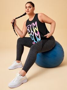 Yoga Basic Plus Letter Graphic Sports Tank Top - Black - View 5