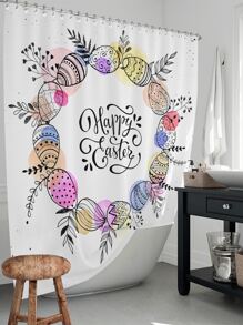 Easter Egg Print Waterproof Shower Curtain - Multicolor - View 1