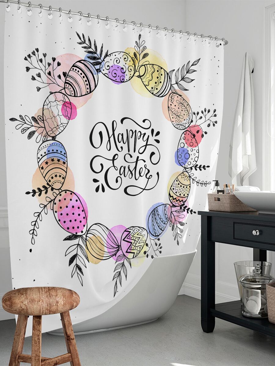 Easter Egg Print Waterproof Shower Curtain - Multicolor - View 1