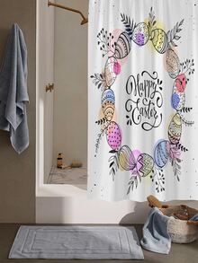 Easter Egg Print Waterproof Shower Curtain - Multicolor - View 4