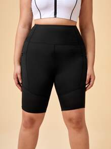 Plus Solid Sports Shorts With Phone Pocket - Black - View 3