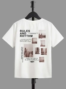 SHEIN 青少年男孩休闲罗纹针织圆领短袖 T 恤