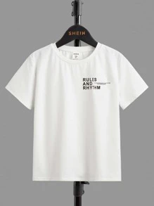 SHEIN 青少年男孩休闲罗纹针织圆领短袖 T 恤