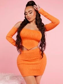 SHEIN SXY 頭巾下擺短款抹胸上衣和包臀半身裙和袖套