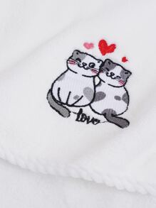 1pc Cartoon Cat Embroidered Bath Towel Or 1pc Towel - White - View 4