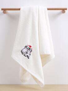 1pc Cartoon Cat Embroidered Bath Towel Or 1pc Towel - White - View 6