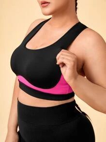 大碼中度支撐撞色後鏤空運動型文胸