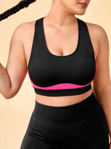 大碼中度支撐撞色後鏤空運動型文胸