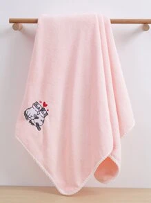 1pc Coral Velvet Embroidered Heart Love Cartoon Cat Design Bath/Hand Towel, Couple Party & Valentine Gift Home Bathroom Decor Back To School For Beauty Salon Home Bathroom