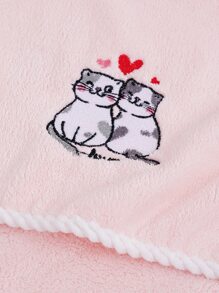 1pc Coral Velvet Embroidered Heart Love Cartoon Cat Design Bath/Hand Towel, Couple Party & Valentine Gift Home Bathroom Decor Back To School For Beauty Salon Home Bathroom