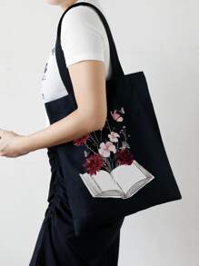 花卉图案购物袋书包，大容量，便携，可折叠，经典休闲，适合少女、女大学生，非常适合返校、开学第一天、初中、高中、购物、度假、大学 - 彩色 - 查看 2