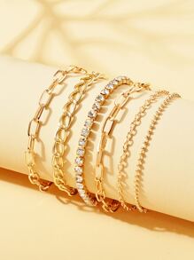 6pcs Rhinestone Decor Bracelet - Yellow Gold - View 1