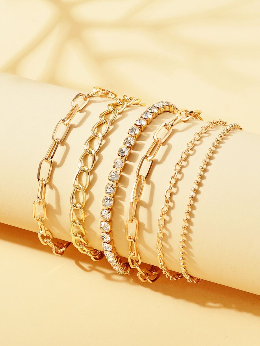 6pcs Rhinestone Decor Bracelet - Yellow Gold - View 1
