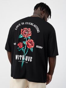 EASEVO Men Plus Slogan & Floral Print Tee - Black - View 5