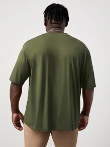 Manfinity Hombres Camiseta de hombros caídos tropical con parche - Verde militar - Ver 2